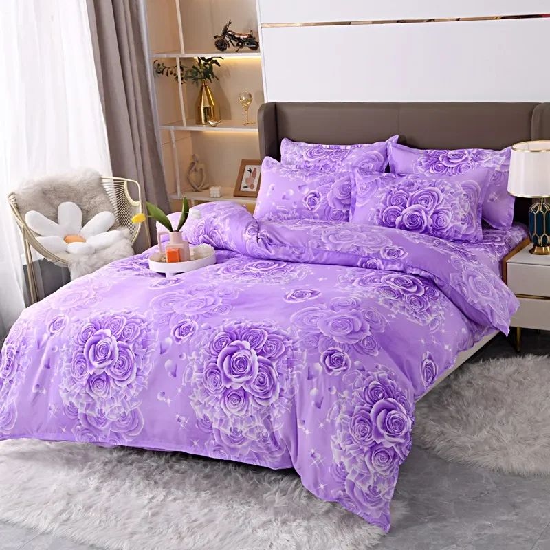 

Purple Rose Flowers Duvet Cover King Queen Reversible Comforter Cover Women Floral Bedding Set Quilt Cover with 2 Pillowcases