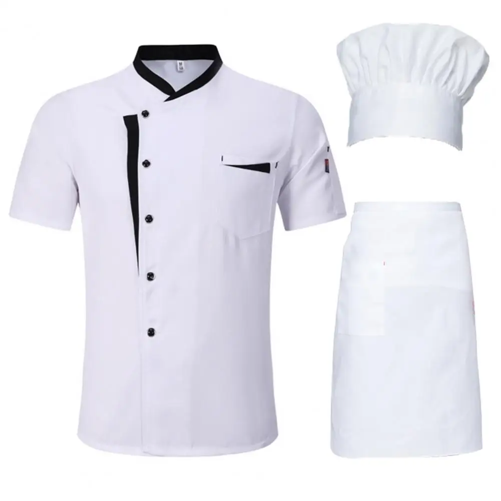 

Chef Shirt Hat Apron Hotel Kitchen Chef Uniform Set 3pcs Unisex Stand Collar Apron Hat Shirt for Restaurant Cooking