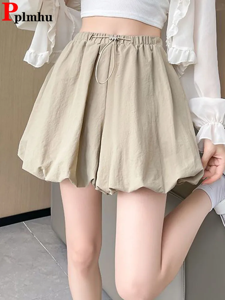 

Chic Design High Waist Short Pants Summer Thin Baggy A-lined Pantalones Cortos Korean Casual Solid Lace Up Loose Skirt Spodnie