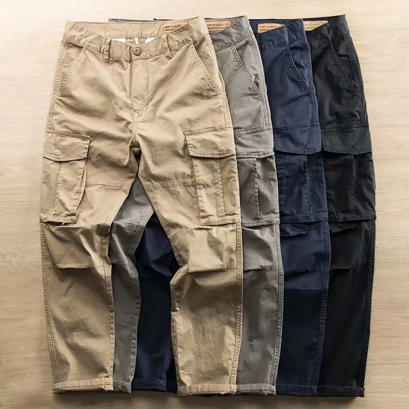 

Брюки мужские прямые в этническом стиле, свободные рабочие повседневные штаны для работы, простые мужские штаны с несколькими карманами для защиты рабочей силы, на лето