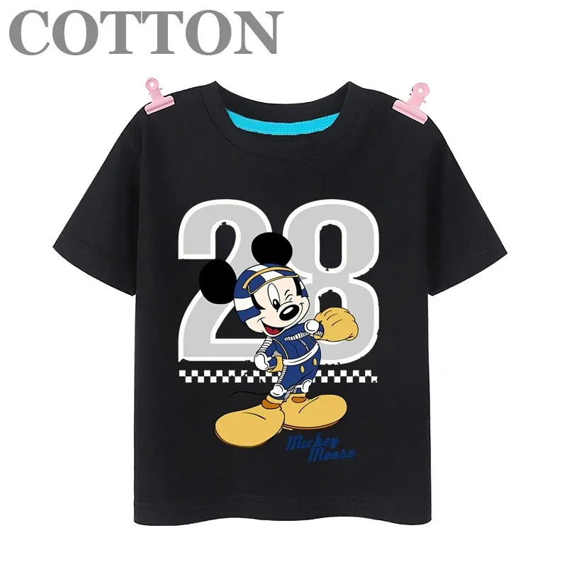 

Mickey Mouse Children's Cotton Summer Fashion Cartoon Casual T-shirt Round Neck Short Sleeve Disney Anime Print Pattern