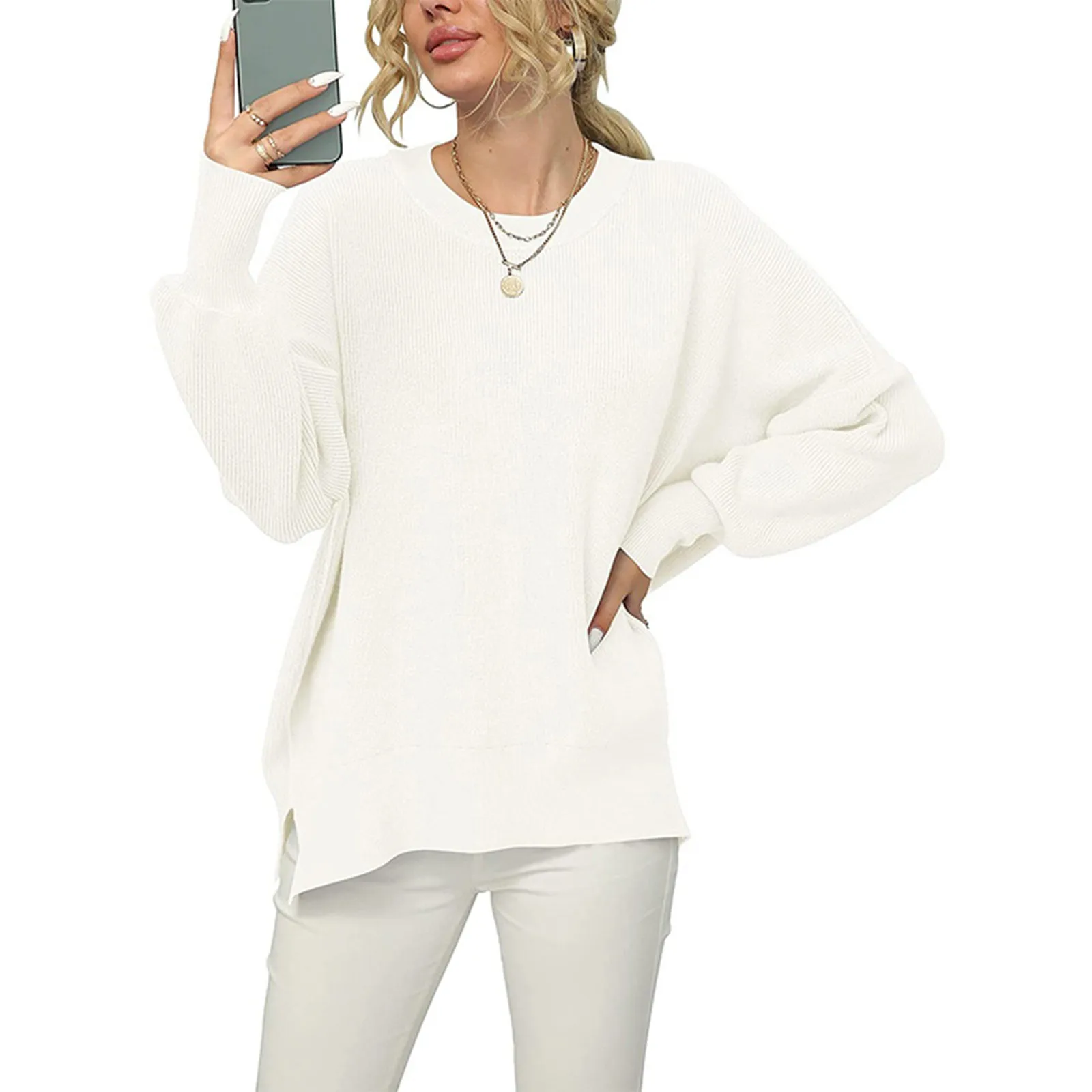 Women's Long Sleeve Crewneck Side Slit Ribbed Knit Pullover Sweater Tops Old Man Sweater
Women's Long Sleeve Crewneck Side Slit Ribbed Knit Pullover Sweater Tops Old Man Sweater