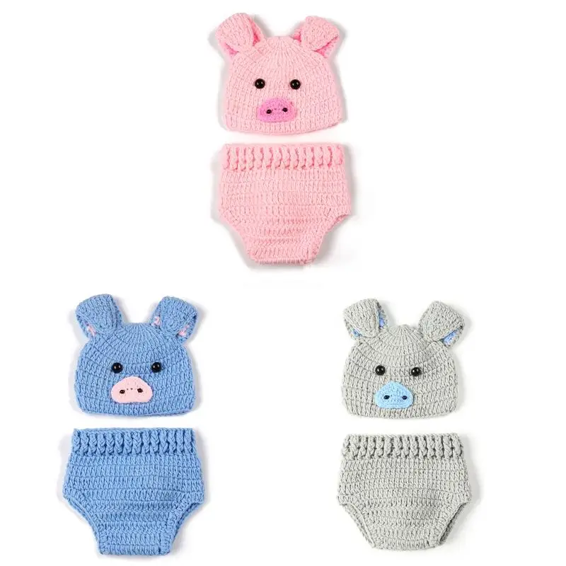 

Pig Costume Photoshoot Newborn Photography Props Outfits Crochet Baby Photo Prop