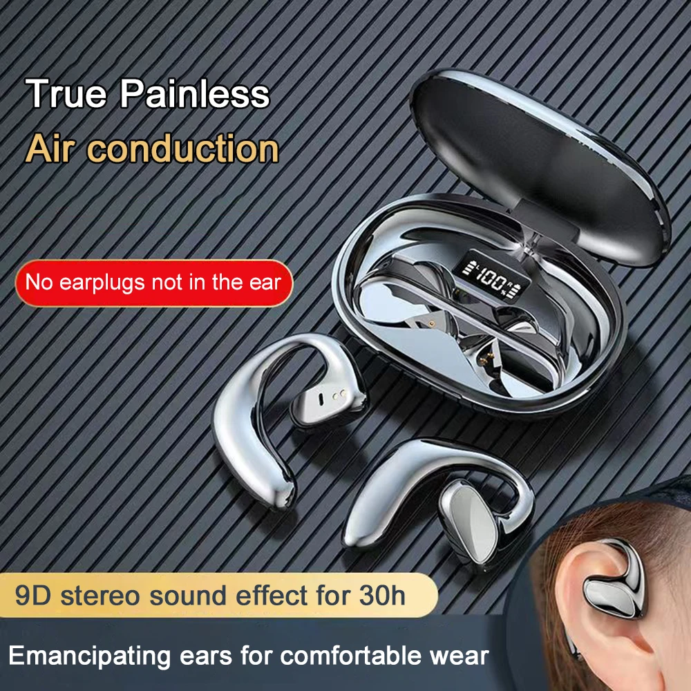 

Air Conduction Bluetooth Earphones Sport Waterproof Led Display Wireless Headphones HiFi Stereo Earbuds Headsets with Microphone