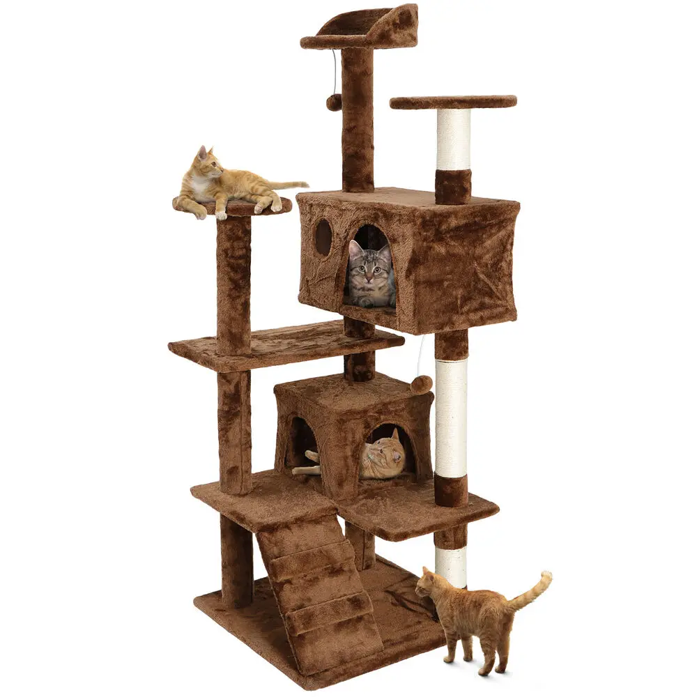 

53" Cat Tree Tower Activity Center Large Playing House Condo For Rest Brown