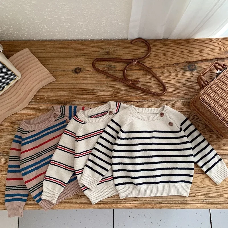 

Children Sweater 0-5Years Kids Boy Girl Long Sleeve O-Neck Striped Pullover Jumper Casual Knitwear Autumn Clothes