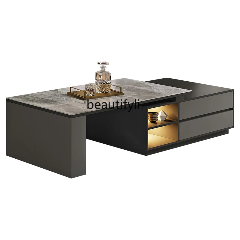 

LBX Stone Plate Coffee Table Light Luxury Modern Household Retractable Coffee Table TV Stand Combination
