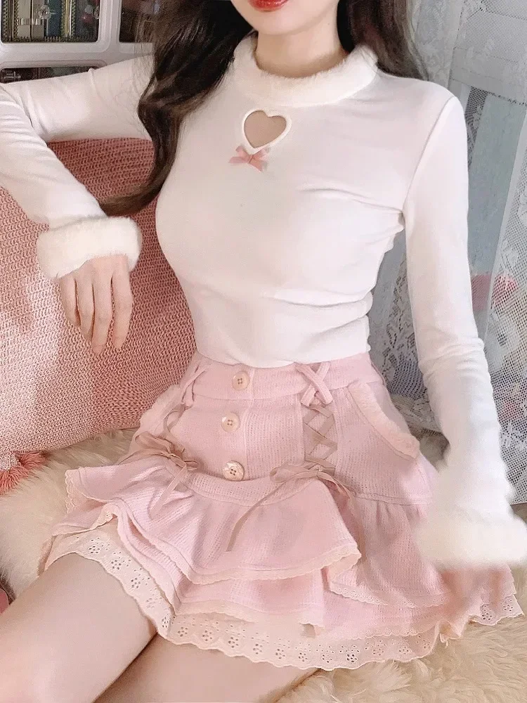 Japanese Pink Lolita Kawaii Blouse Women O-neck White Korean Sweet Cute Blouse Long Sleeve Princess Elegant Blouse Winter 2024
Japanese Pink Lolita Kawaii Blouse Women O-neck White Korean Sweet Cute Blouse Long Sleeve Princess Elegant Blouse Winter 2024