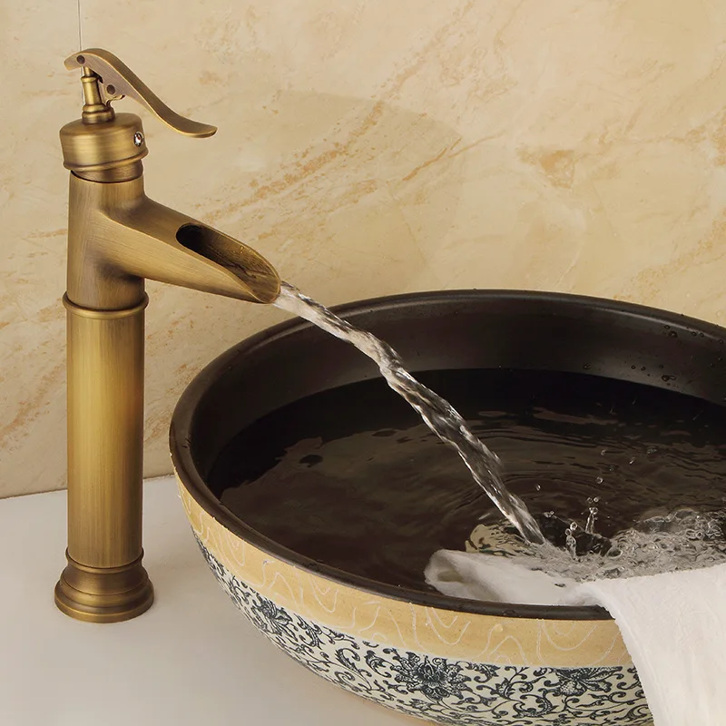 

Все медь; Античная бронза отделка Смеситель для туалета Горячая и холодная вода водопад смеситель раковины Смеситель