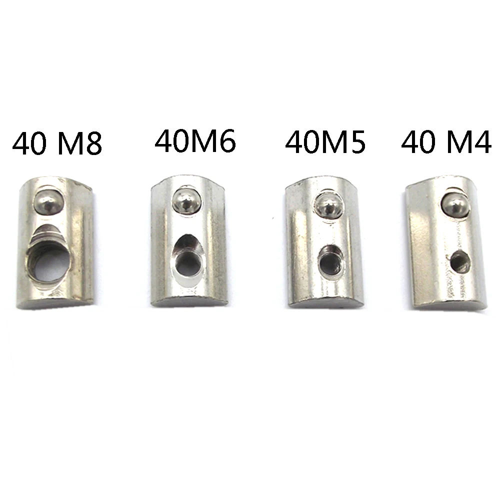 

50PCS/lot Nickel plating 40 series Roll-in T Spring Nuts M4 M5 M6 M8 For 4040 Aluminum Profiles