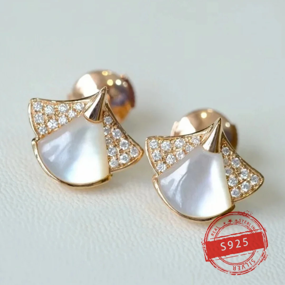 

2024 Best-selling Brand BV S925 Sterling Silver Scallop Diamond Women's Earrings Fashion Trend Jewelry Birthday Party Gift