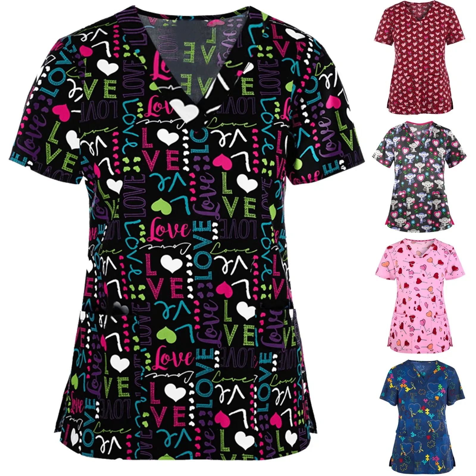 Ladies Love Print Short Sleeve V-neck Carer Top Women Fashion Tops Beauty Salon Healthcare Working Uniform Blouse Shirt
Ladies Love Print Short Sleeve V-neck Carer Top Women Fashion Tops Beauty Salon Healthcare Working Uniform Blouse Shirt