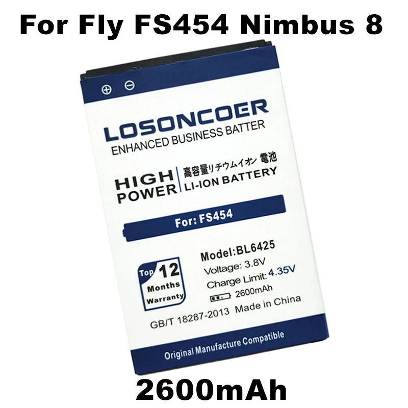 LOSONCOER 2600mAh BL6425 High Quality Battery for fly FS454 Nimbus 8 FS455 11 FS456 14 FS457 15
LOSONCOER 2600mAh BL6425 High Quality Battery for fly FS454 Nimbus 8 FS455 11 FS456 14 FS457 15
