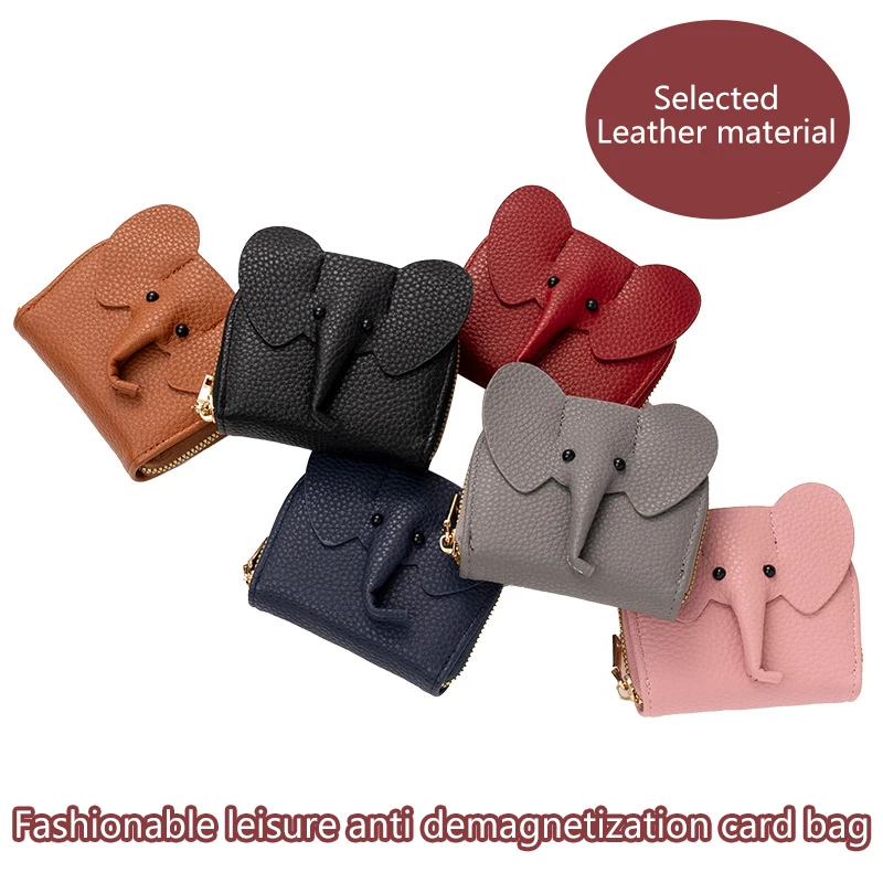 

Business Card Holder Female Cow Leather Credit Card Wallet Elephant Pattern Zipper Change Small Bag Women Bank Credit Card Case