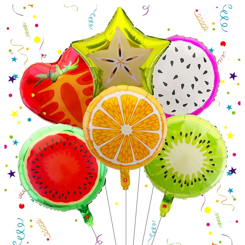 

6Pcs Strawberry Starfruit Pitaya Watermelon Orange Kiwi Balloons Cute Fruits Globos Summer Cold Theme Birthday Party Decorations