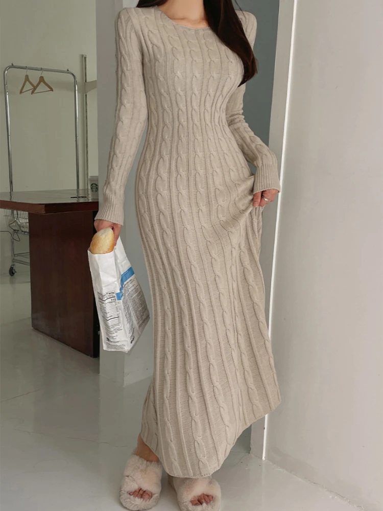 Autumn Winter Black Slim Twists Sweater Dress Women Knitted Pullover Long Sleeve Round Neck Warm Apricot Long Dress Robe Popular
Autumn Winter Black Slim Twists Sweater Dress Women Knitted Pullover Long Sleeve Round Neck Warm Apricot Long Dress Robe Popular