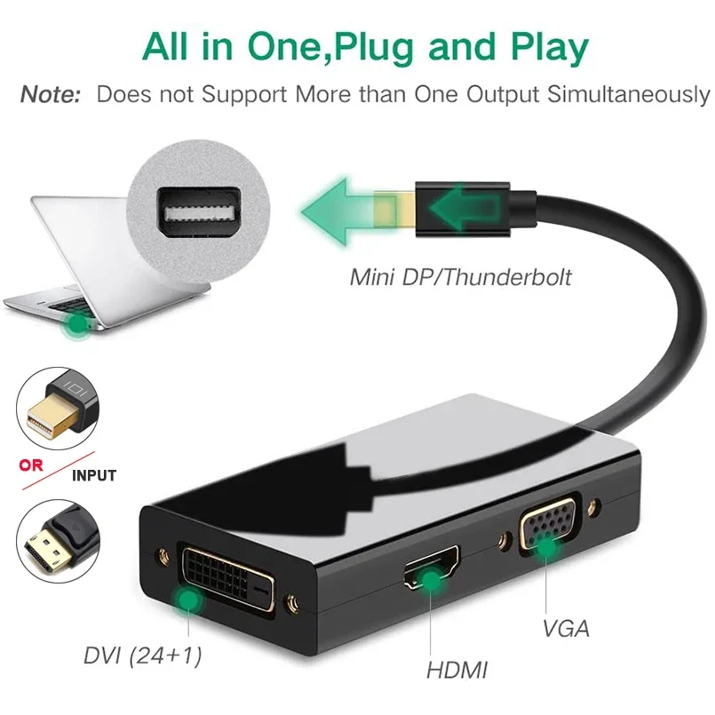 

Mini DisplayPort DP to HDMI VGA DVI 3-in-1 Adapter DisplayPort Cable Converter Mini DP Cable for Surface Projector TV Monitor PC