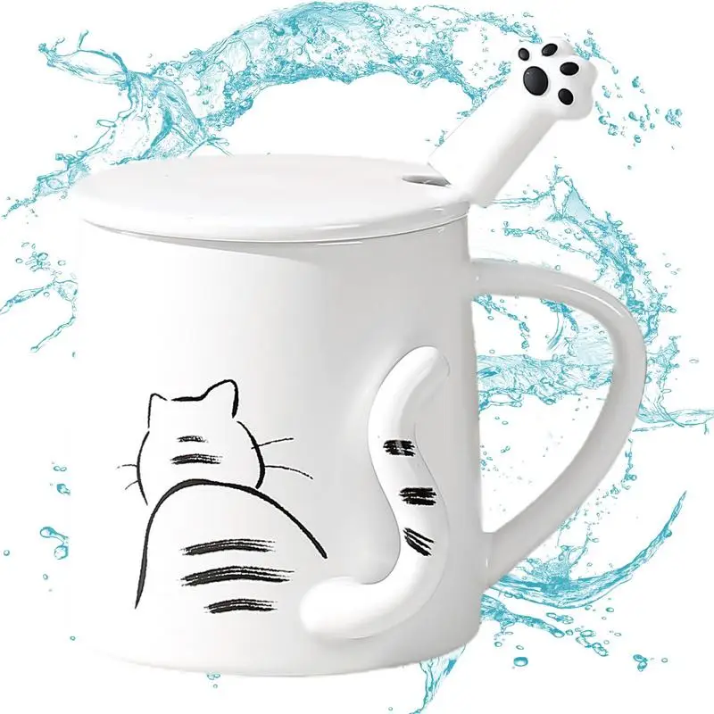 

Cat Themed Coffee Mugs Embossed Ceramic Tea Mug With Lid And Spoon Funny And Creative Offices Accessory For Water Hot Water Cold