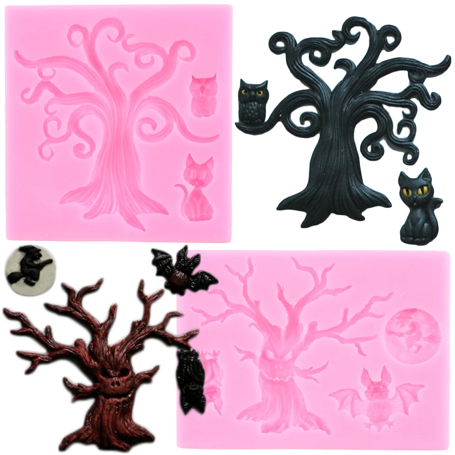 

Tree Silicone Mold Halloween Fondant molds Cake Decorating Tools Cupcake Topper Chocolate Gumpaste Moulds Candy Resin Clay Mould