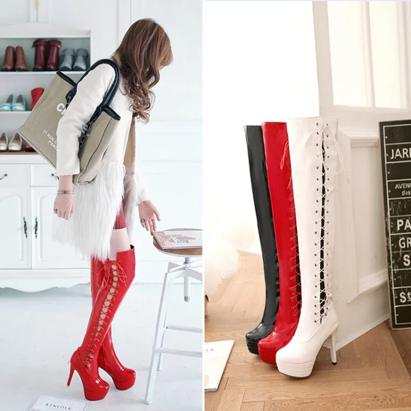 

2021 High Heels Over The Knee Boots Women Zip Thigh High Boots Ladies Autumn Winter Long Boots Shoes Sexy Plus Size 51 52 M-861