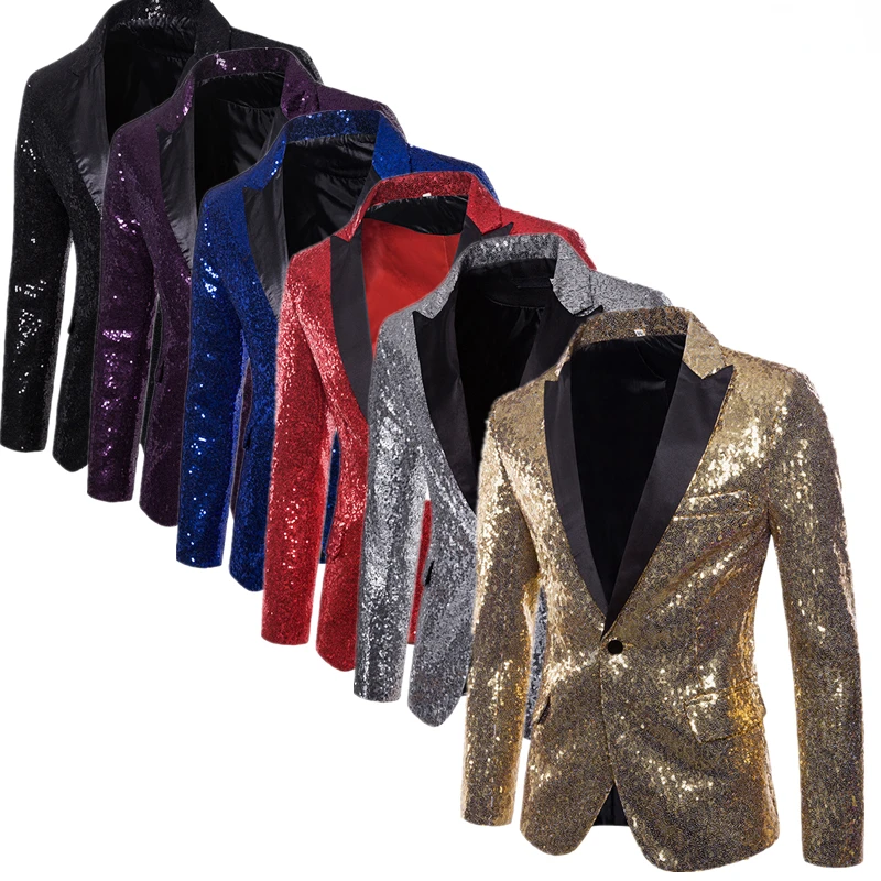 

Shiny Gold Sequin Glitter Embellished Blazer Jacket Men Nightclub Prom Suit Blazer Male Costume Homme Stage Clothes For singers