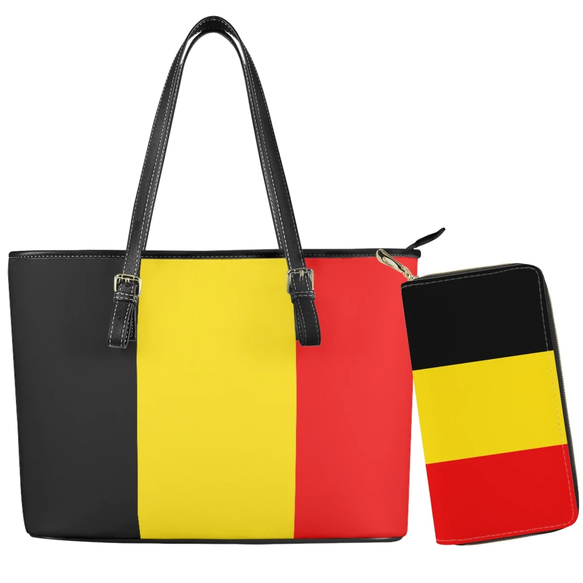 

Belgium National Tricolor Flag Pattern Women Shopping Saddle Bag Brand Design Convenient Storage Internal Pocket Female Handbag