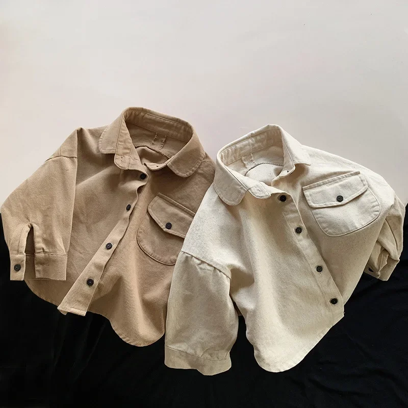 2023 Korean Spring Autumn Toddler Boys Shirts Cotton Solid Vintage Turn Down Collar Tops Single Breasted Patched Pocket Outfits
2023 Korean Spring Autumn Toddler Boys Shirts Cotton Solid Vintage Turn Down Collar Tops Single Breasted Patched Pocket Outfits