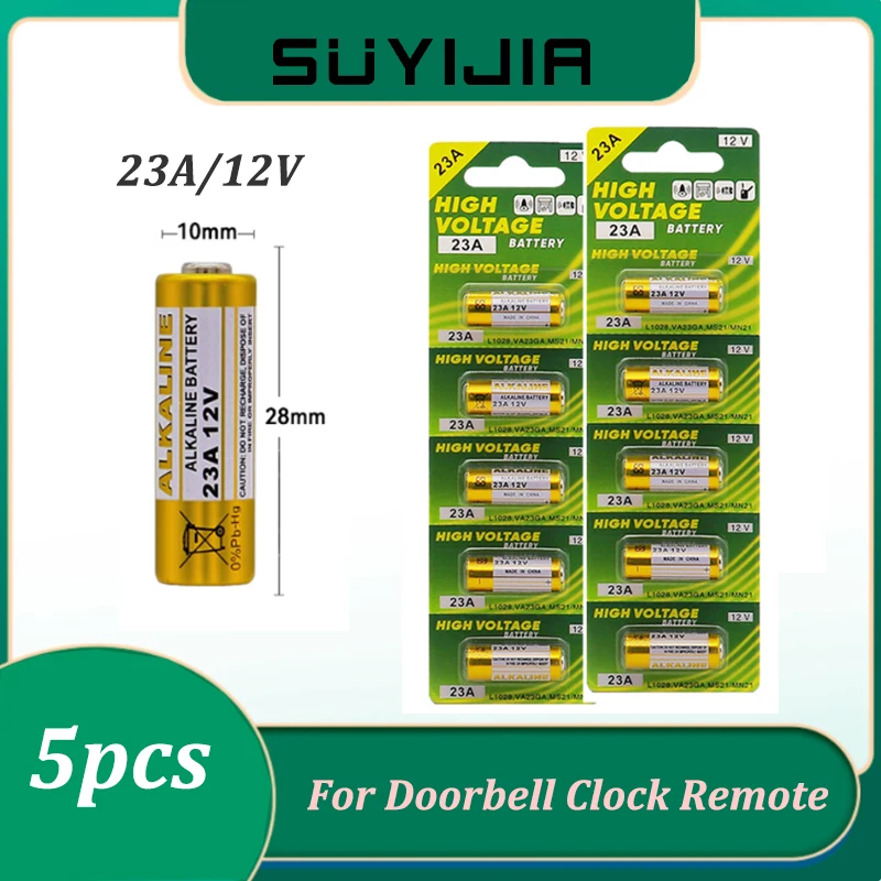 A23 5pcs 23A12V Alkaline Battery 23GA A23S E23A EL12 MN21 MS21 V23GA L1028 GP23A LRV08 for Remote Control Doorbell Dry Batteria
A23 5pcs 23A12V Alkaline Battery 23GA A23S E23A EL12 MN21 MS21 V23GA L1028 GP23A LRV08 for Remote Control Doorbell Dry Batteria