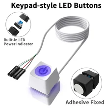 1.65/5/10M Colorful LED Lights Computer Desktop Switch PC Motherboard Power On Off Switch Button Extension Cable for Home Office