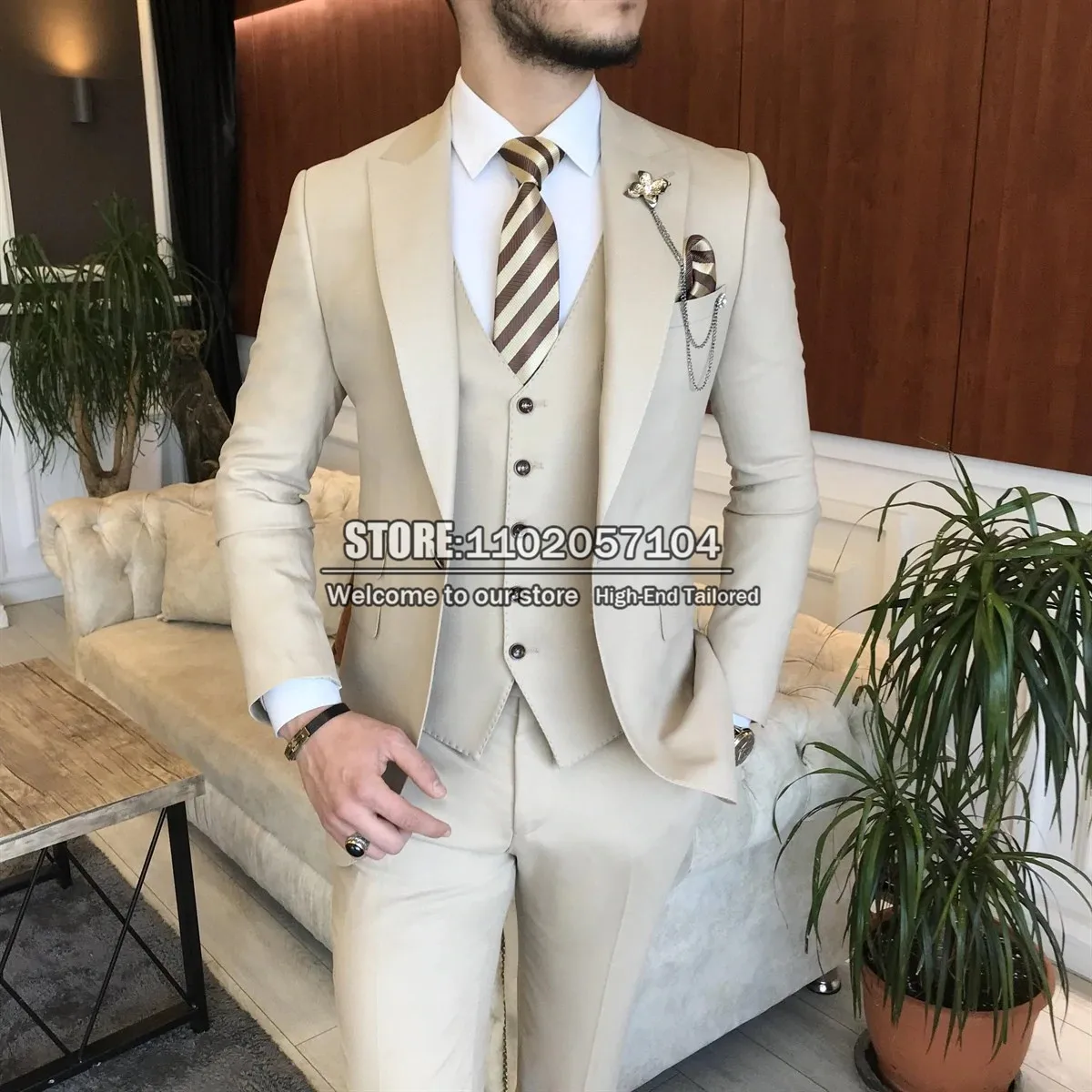 Мужские деловые костюмы темно-слоновой кости, облегающий деловой блейзер + жилет + брюки, мужские костюмы из трех предметов, свадебный смокинг для мужчин, индивидуальный пошив 
Мужские деловые костюмы темно-слоновой кости, облегающий деловой блейзер + жилет + брюки, мужские костюмы из трех предметов, свадебный смокинг для мужчин, индивидуальный пошив