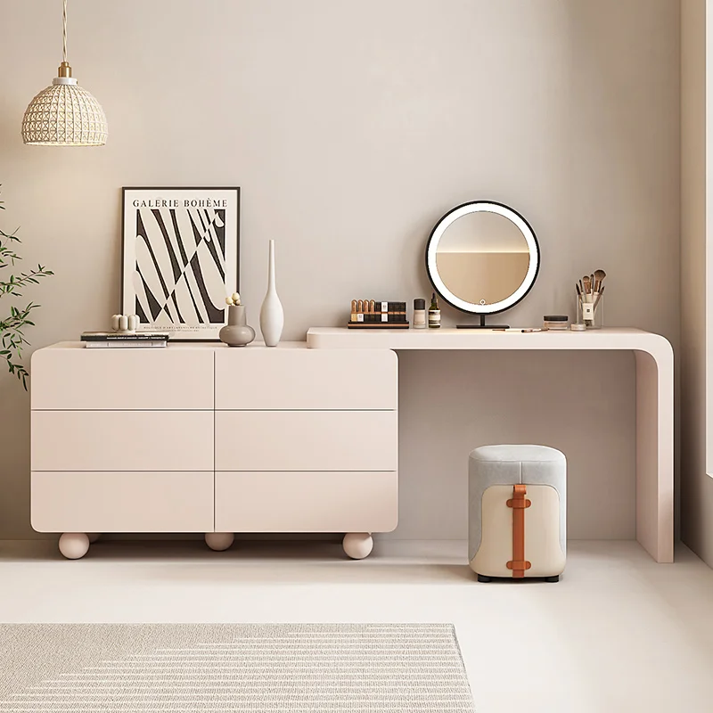 Dresser closet integrated small apartment light luxury modern bedroom retractable makeup table at the end of the bed
Dresser closet integrated small apartment light luxury modern bedroom retractable makeup table at the end of the bed
