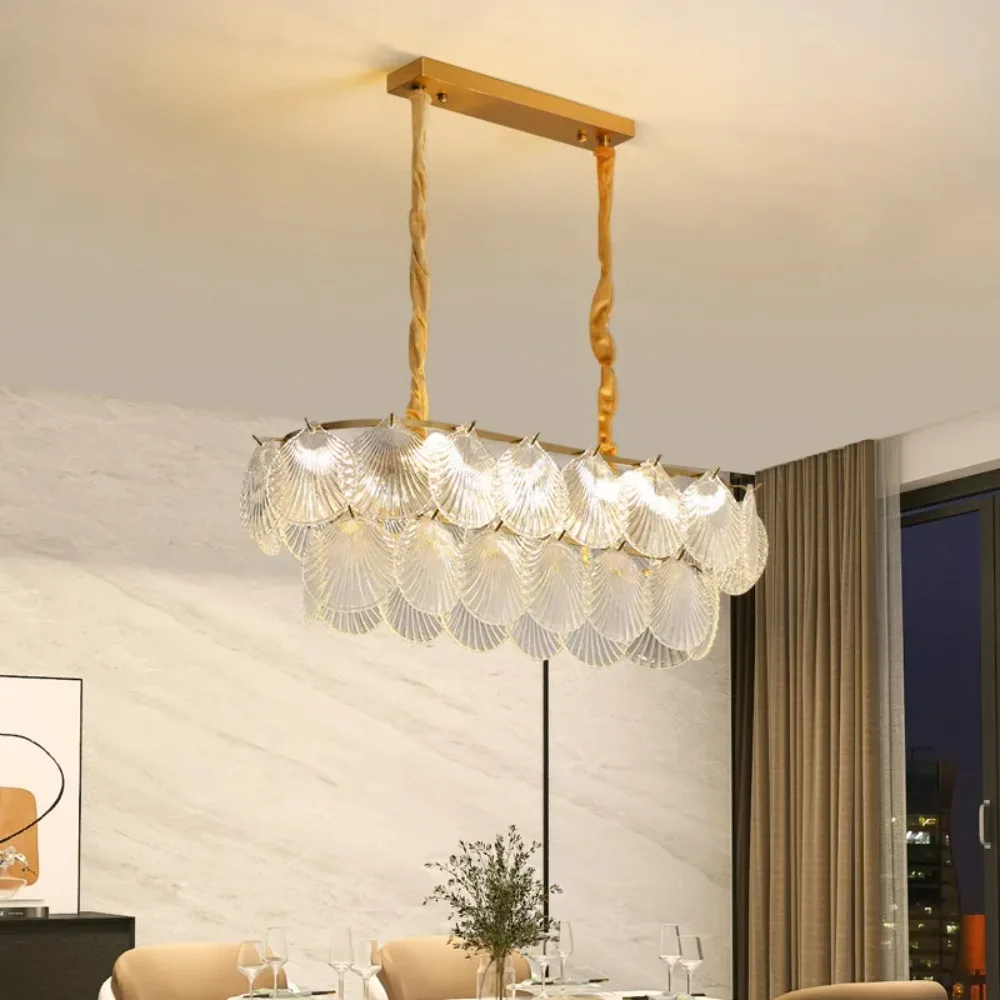 

Living Room Light Luxury Main Lamp French Style Bedroom Shell Lamp Cream Wind Crystal Room Lamp Glass Restaurant Home Pendant