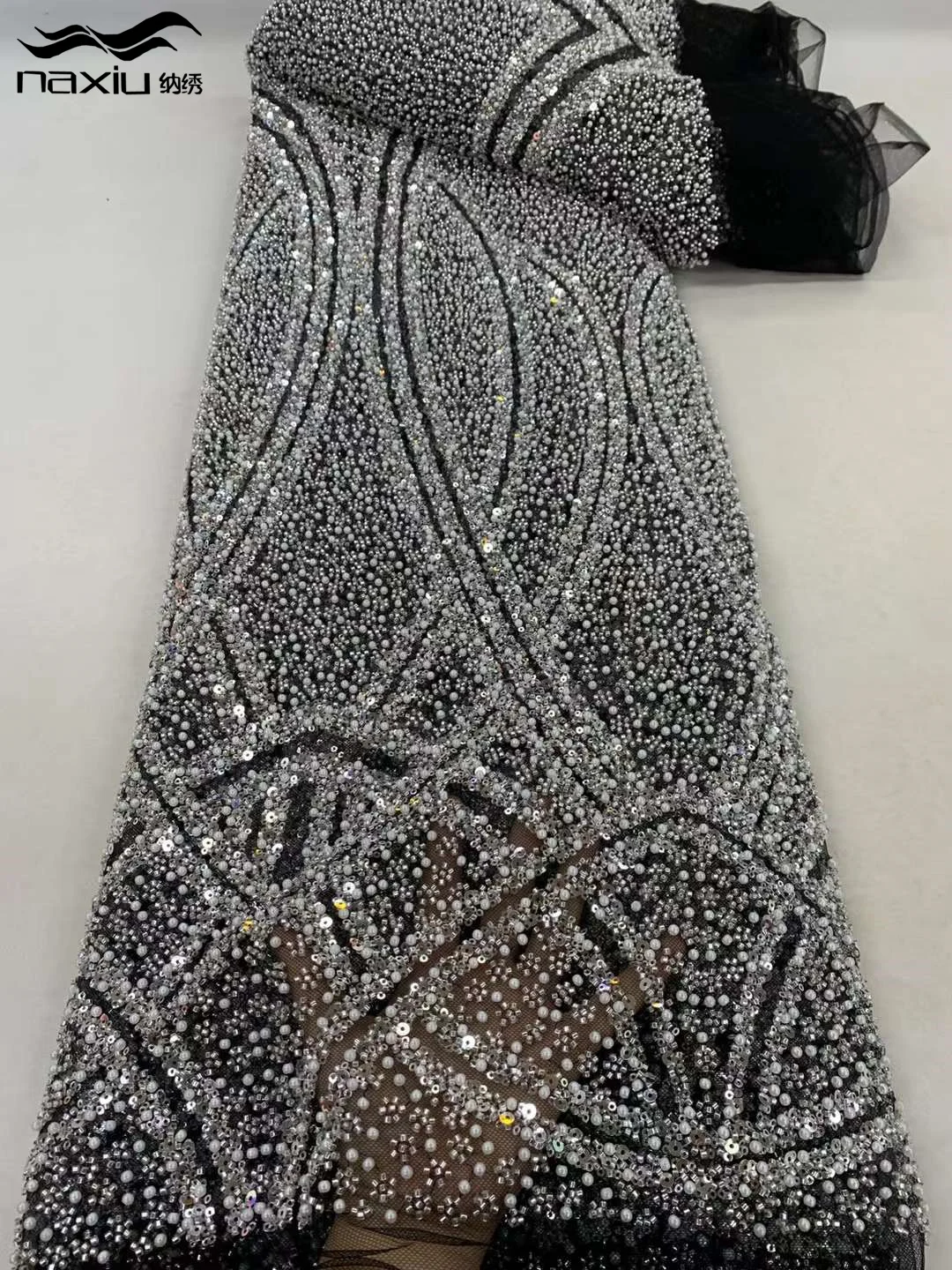 

Madison-Luxurious Nigerian Handmade Beads Lace Fabric, Sequins, Beaded Embroidery, African Lace Fabric for Dress, High Quality,