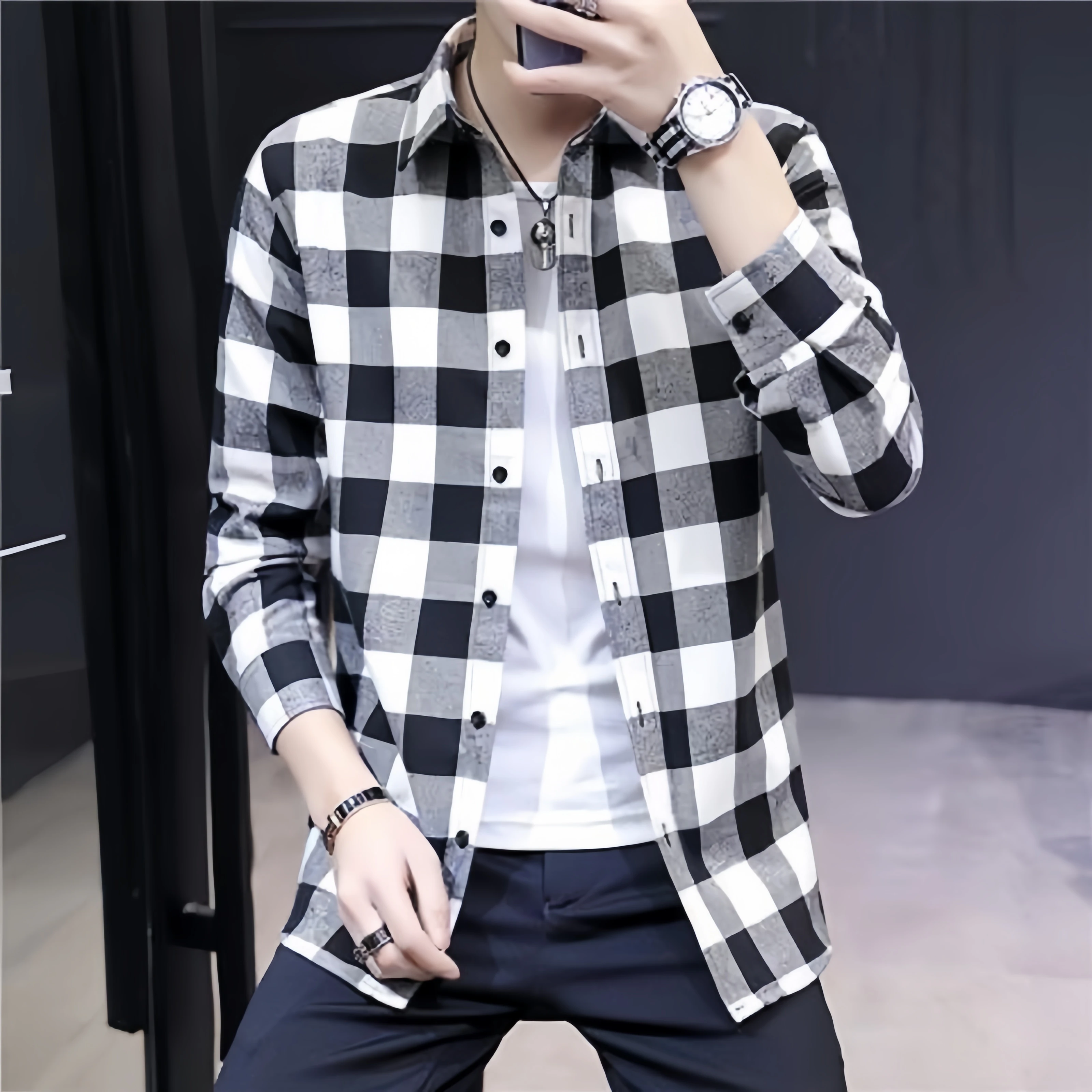 

2024 New Checkered Shirt Men's Leisure Spring and Autumn Season Long sleeved Korean Fashion Trendy Clothes Soft and Comfortable