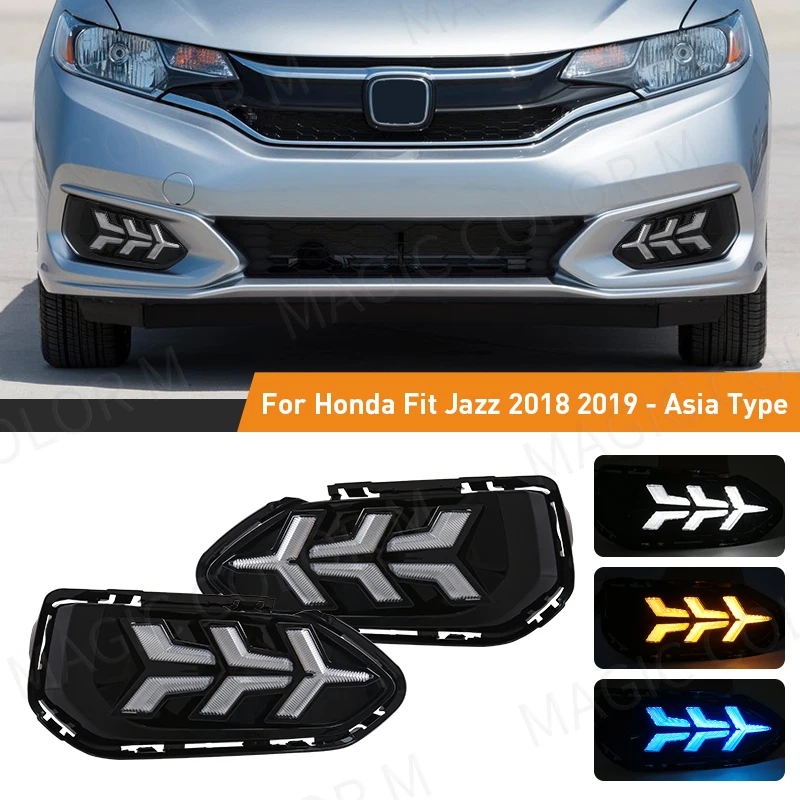 

DRL For Honda Fit Jazz Asia Type 2018 2019 LED Daytime Running Lights Fog Lamp Turn Signal Lamp Waterproof White Yellow Blue 12V