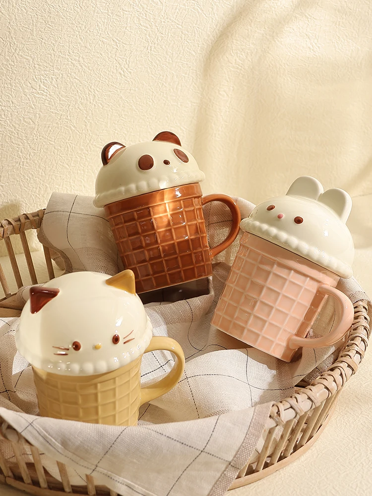 

Cartoon Cute little bear Mug Couple Ceramic Mug With Lid Women Breakfast Cup High Value Household Water Cup Children Milk Mug