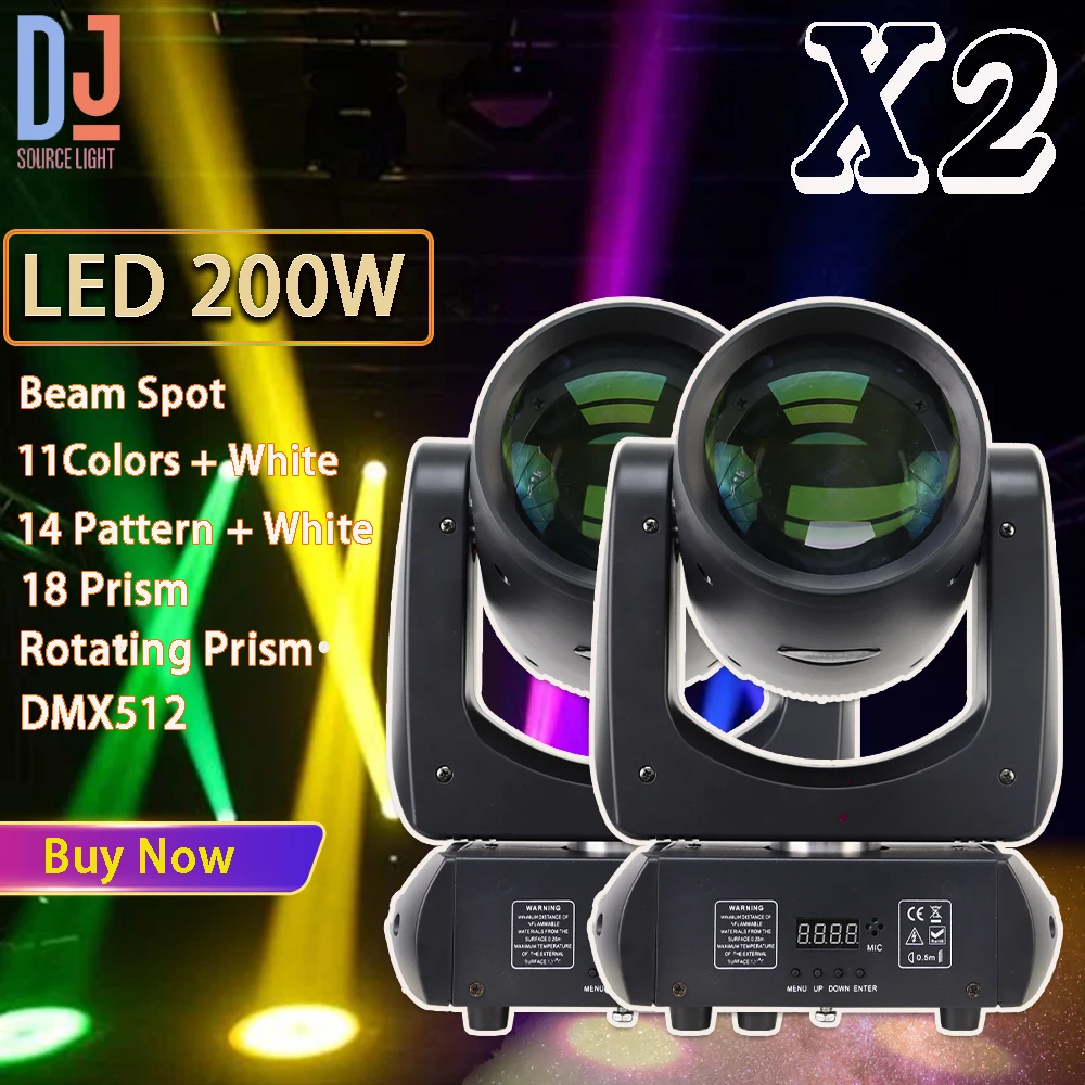 

2Pcs/lot 200W LED Moving Head Light Beam Spot DJ Stage Lights With 18 Prism DMX512 For Disco Party Club Show Stage Effects Lamp