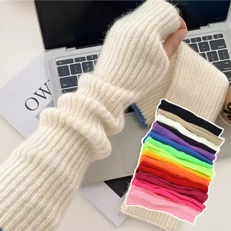 

Knitted Long Fingerless Gloves for Women Mitten Winter Arm Warmer Knitted Arm Sleeve Soft Girls Goth Clothes Punk Gothic Gloves