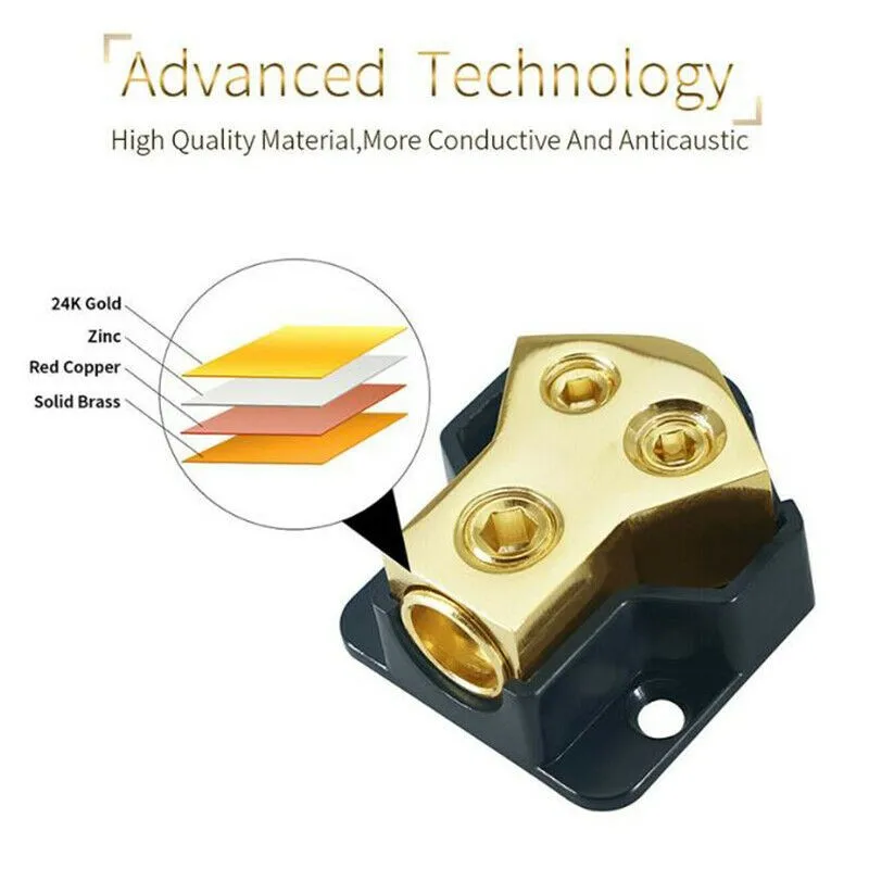 Distribution Block-High Performance 2 Way Copper Car Audio Power/Ground Distribution Block 1-0/2/4 Gauge In,2-4/8 Gauge AWG Out
Distribution Block-High Performance 2 Way Copper Car Audio Power/Ground Distribution Block 1-0/2/4 Gauge In,2-4/8 Gauge AWG Out