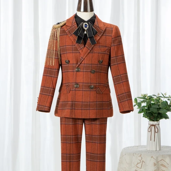 Wedding Flower Boys Jacket Vest Pants Golden Shoulder Knot Party Tuxedo Formal Children Performance Suits
Wedding Flower Boys Jacket Vest Pants Golden Shoulder Knot Party Tuxedo Formal Children Performance Suits