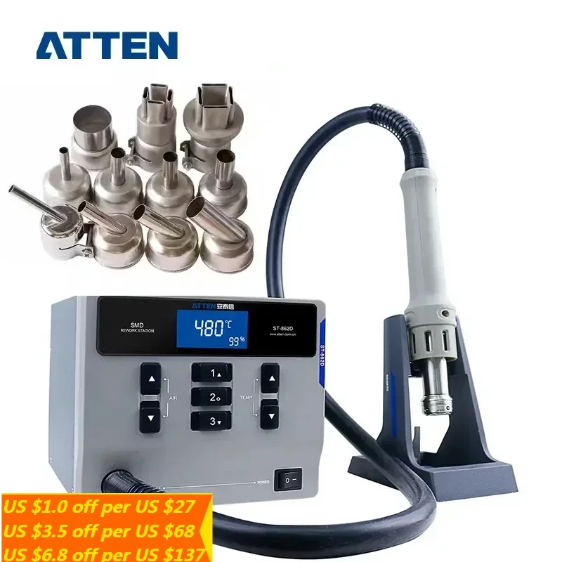 

ATTEN ST-862D 110V / 220V 1000W Hot Air Gun Digital Display BGA Rework Station Automatic Sleep Repair Desoldering Station