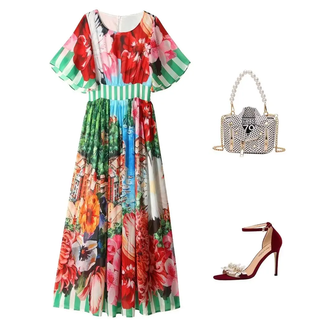European And N Fashion Bohemian Holiday Style 2023 Summer Womenswear Round-Necked Short-Sleeved Rose Striped Print Dress
European And N Fashion Bohemian Holiday Style 2023 Summer Womenswear Round-Necked Short-Sleeved Rose Striped Print Dress