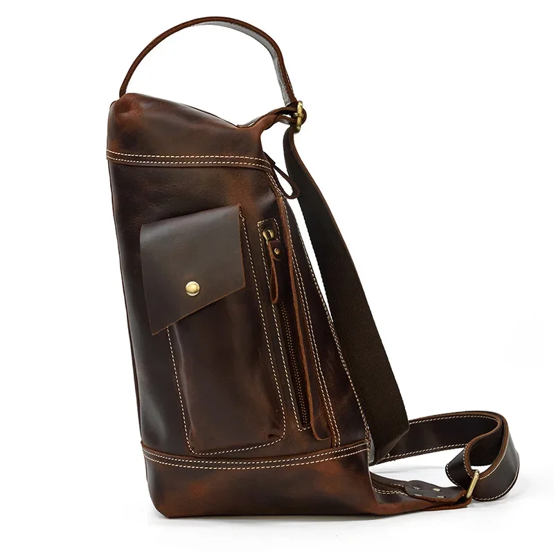 

Stylish Vintage Men's Chest Bag Crazy Horse Leather Crossbody Bag Genuine Leather Shoulder Bag Outdoor Backpack