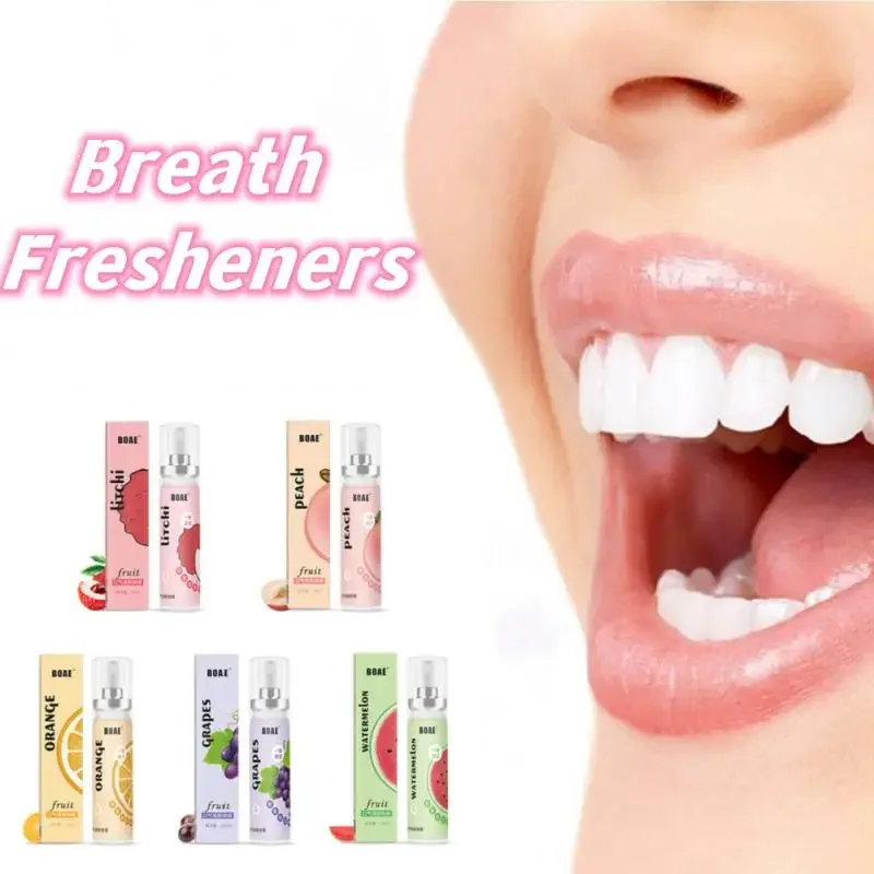 

Oral Fresh Spray 20ml Mouth Freshener 5 Smell Fresh Breath Mouth Fruit Litchi Peach Grape Flavor Persistent Portable Oral Care