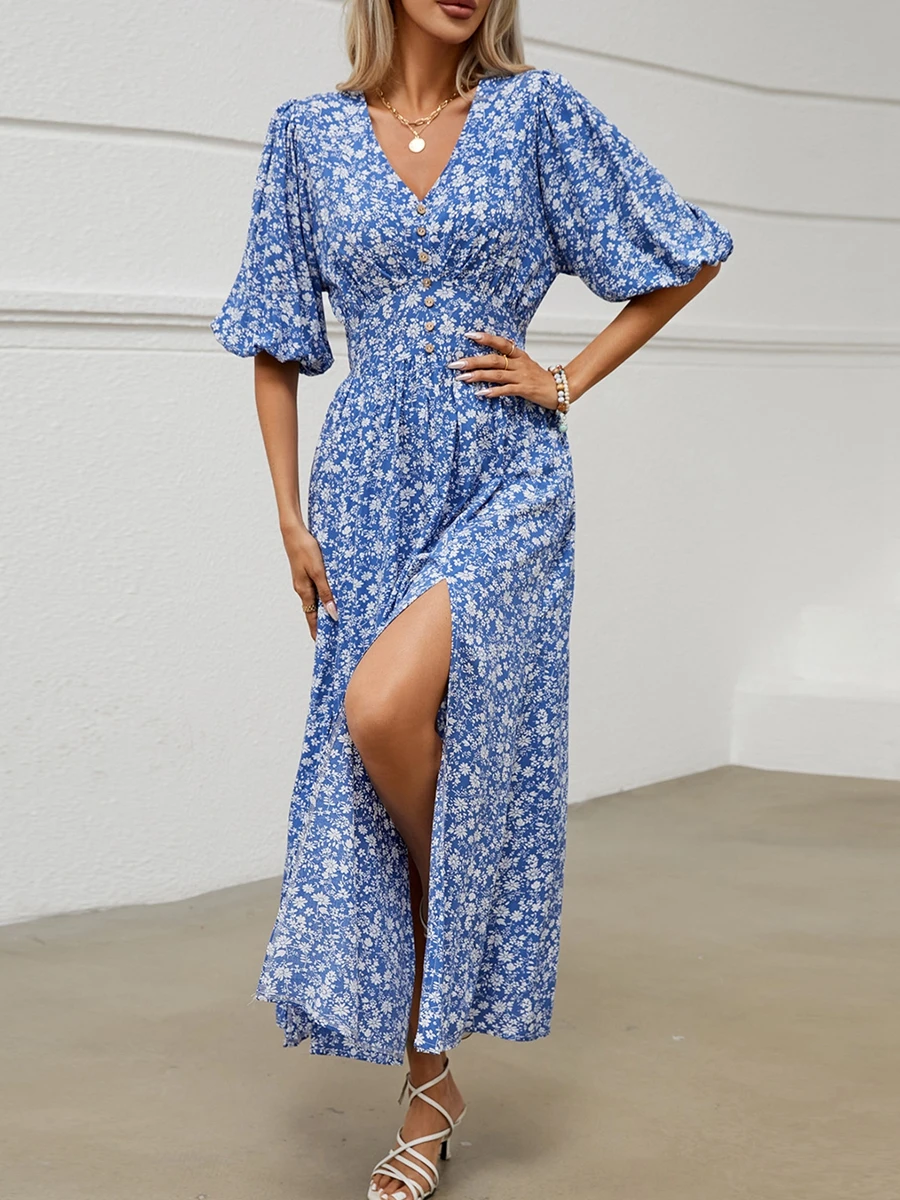 Dourbesty Women's Long Slim Floral Dress Half Sleeve V Neck Split Hem Fashion Button Dresses
Dourbesty Women's Long Slim Floral Dress Half Sleeve V Neck Split Hem Fashion Button Dresses