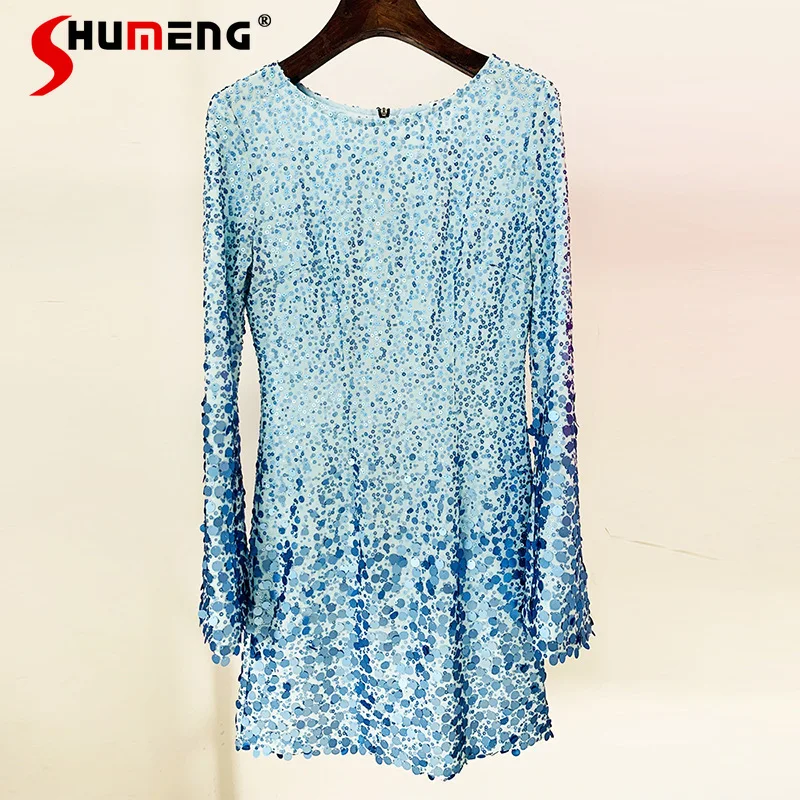 2023 Spring and Summer New Elegant Slim Flared Long Sleeve Short Dress Full Body Sequined Round Neck Chiffon Dress for Women 
2023 Spring and Summer New Elegant Slim Flared Long Sleeve Short Dress Full Body Sequined Round Neck Chiffon Dress for Women