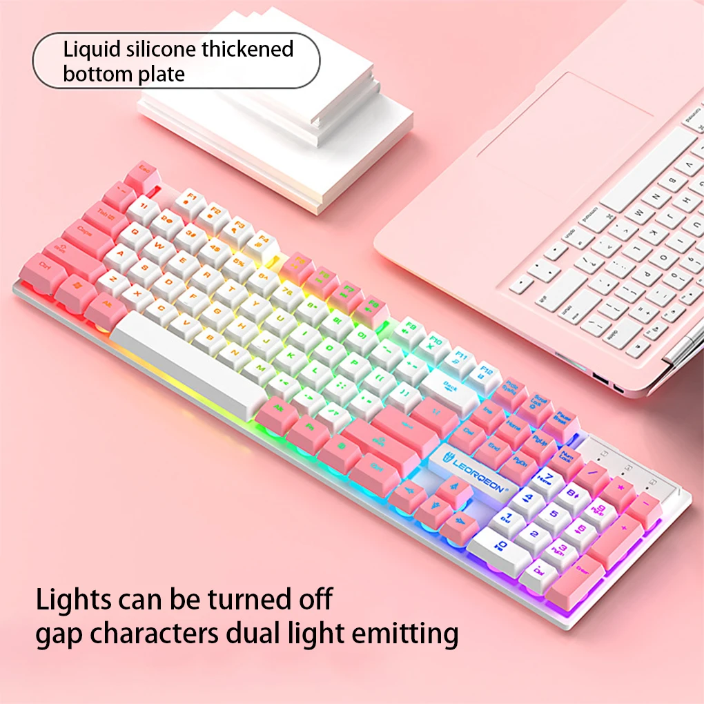 

Colorful Matching USB Keyboard Gaming Backlit Fluent Typing with Support Keypad for PC Gamer Notebook White pink