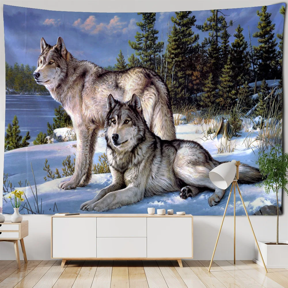 

Jungle wolf tapestry animal wall hanging aesthetic decoration bedroom living room wall art decoration tapestry background cloth