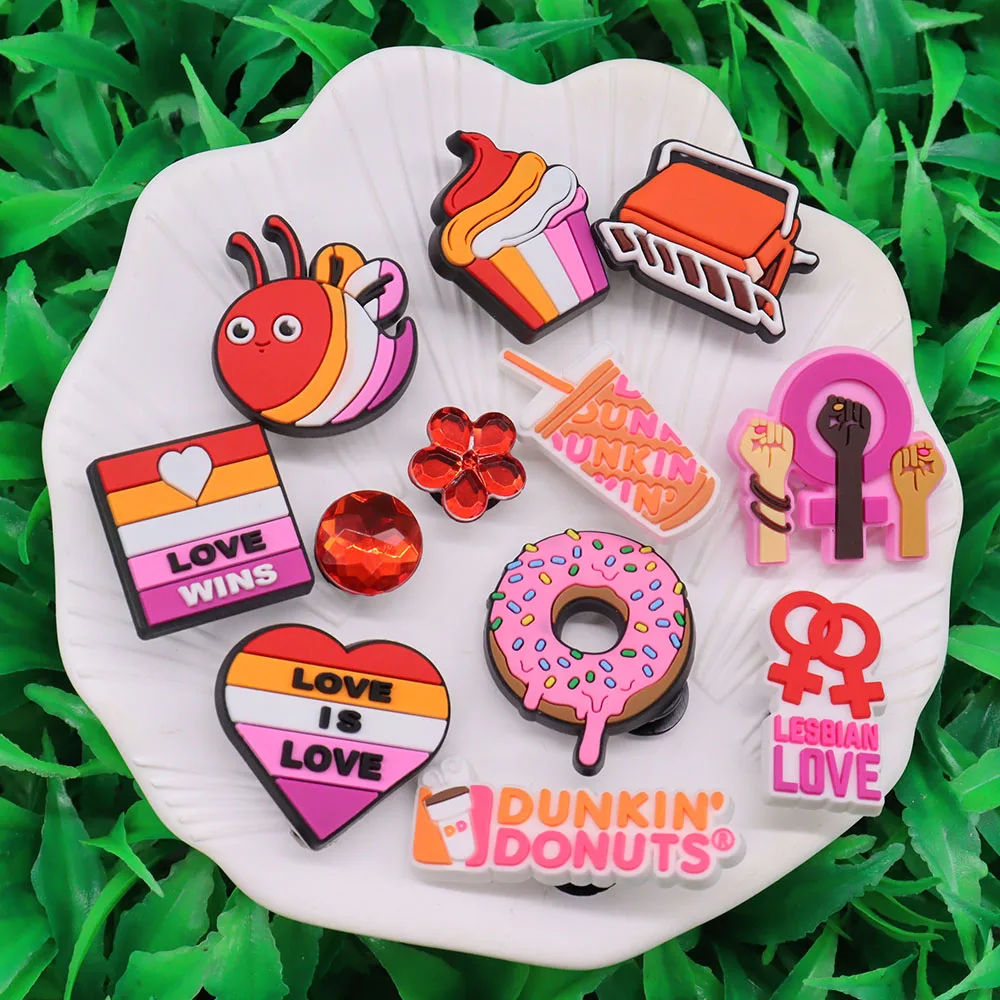 

1Pcs Love is Love Donut Insects PVC Adult Sandals Shoe Charms Decorations Rainbow Ice Cream Buckle Clog Fit Holiday Croc Jibz
