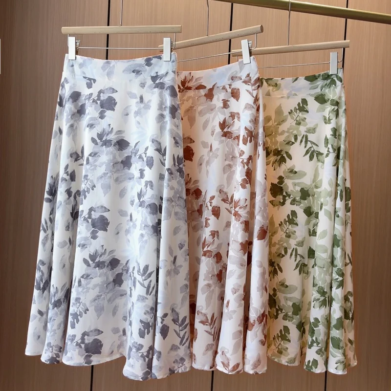 

French Floral Skirt Women's Summer New High Waist Slimming Mid-Length Drape Chiffon Big Swing Skirt Qingyfs